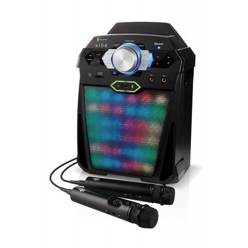  Singing Machine SDL366 The VIBE Party Pack Hi-Def Digital Karaoke System with Two Microphones, 10 Song Downloads, Resting Tablet Cradle, and LED Disco Lights