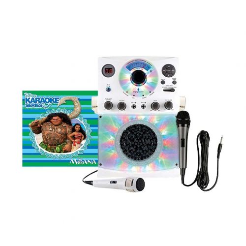  Singing Machine Karaoke System with Bluetooth, Sound and Disco Light Show (White) and Dynamic Microphone with 10 Ft. Cord with Disney Karaoke Series: Moana