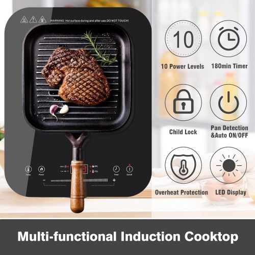  [아마존베스트]12 Portable Induction Cooktop, SINGLEHOMIE1800W Cooker Countertop Burner, Touch Sensor LED Display Plug-in 110-120V / 1800W