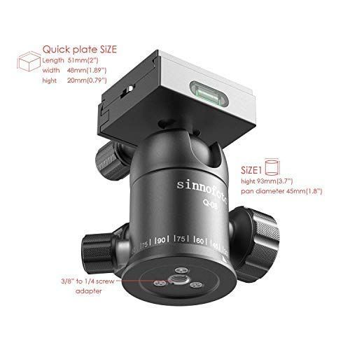  Sinnofoto Q08U Exquisite CNC Shaped Camera Tripod Ball Head with 14 Arca Swiss Quick Fast Plate Includes Bubble Level, Max Loading 26.45lbs Ballhead for Tripod,Monopod,Slider,DSLR