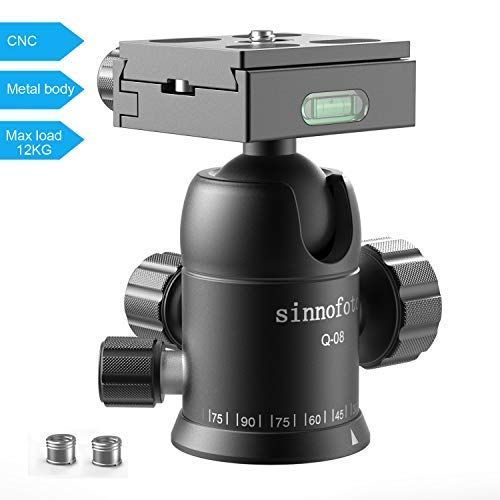  Sinnofoto Q08U Exquisite CNC Shaped Camera Tripod Ball Head with 14 Arca Swiss Quick Fast Plate Includes Bubble Level, Max Loading 26.45lbs Ballhead for Tripod,Monopod,Slider,DSLR