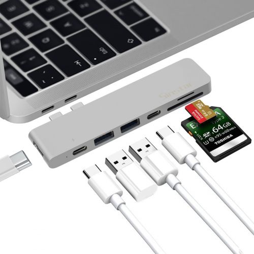  Sinstar Thunderbolt 3 Adapter, USB C HDMI Hub Dock for Apple MacBook Pro 2016 2017 13 15 Multi-Port Type-C Adapter with Pass-Through Charging 60Hz 40Gbps, 4K HDMI, USB-C, SDMicro