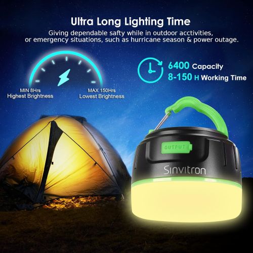  Sinvitron LED Camping Lights Lanterns Rechargeable, Hanging Tent Lights Remote, Up to 150H Running, Power Bank 6400mAh, 5 Light Modes, Magnetic, Waterproof Lantern Flashlight for O