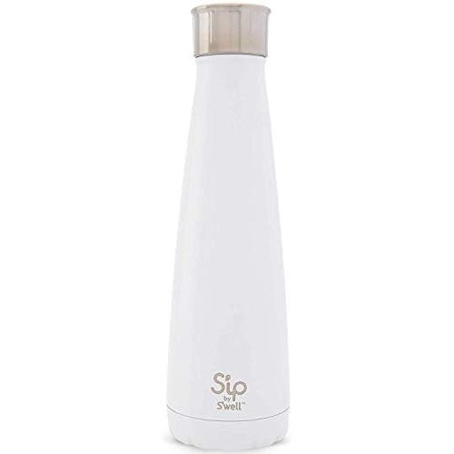  Sip by Swell Stainless Steel Water Bottle - 15 Fl Oz - Marshmallow White - Double-Layered Vacuum-Insulated Containers Keeps Drinks Cold for 24 Hours and Hot for 10 - BPA-Free Trave