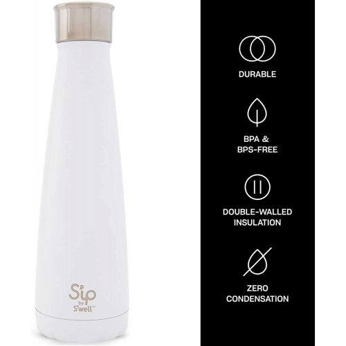  Sip by Swell Stainless Steel Water Bottle - 15 Fl Oz - Marshmallow White - Double-Layered Vacuum-Insulated Containers Keeps Drinks Cold for 24 Hours and Hot for 10 - BPA-Free Trave