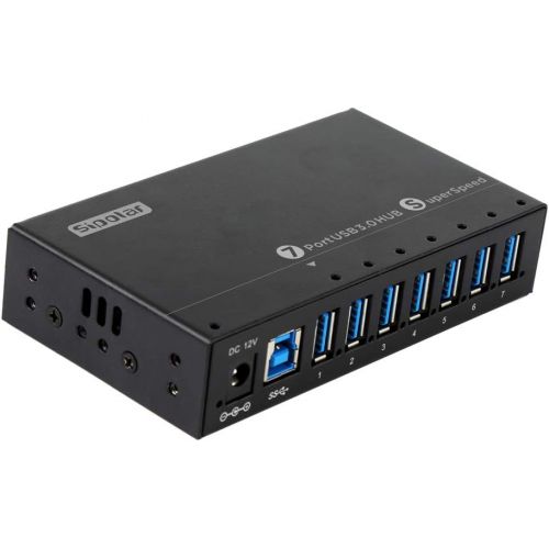  Sipolar 7 port USB 3.0 hub - 36W Powered USB HUB with BC 1.2 Charging Ports for iPad iPhone iMac+Makes all the Ports Accessible Easily + Compact and Sturdy