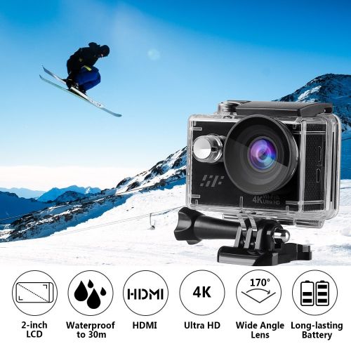  Sport Action Camera 4K, Siroflo 12MP 1080P Full HD Sports Cam with Remote Control, 98ft Underwater Camera DV Camcorder 170 Degree Wide Angle Lens and 2 Rechargeable Batteries and A