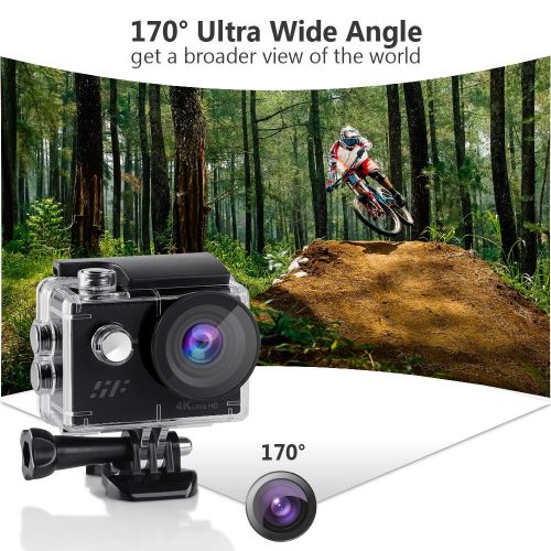  Sport Action Camera 4K, Siroflo 12MP 1080P Full HD Sports Cam with Remote Control, 98ft Underwater Camera DV Camcorder 170 Degree Wide Angle Lens and 2 Rechargeable Batteries and A