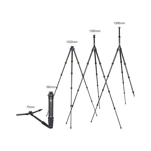  SIRUI AM Carbon Fiber Tripod with Two-Section Carbon Fiber Center Column, 59.8″ Compact Travel Tripod with Twist Locks (AM225+SL100)