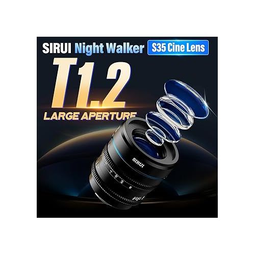  SIRUI Night Walker 24mm T1.2 S35 Cine Lens, Large Aperture Manual Focus Lens (MS24E-B, E Mount, Black)