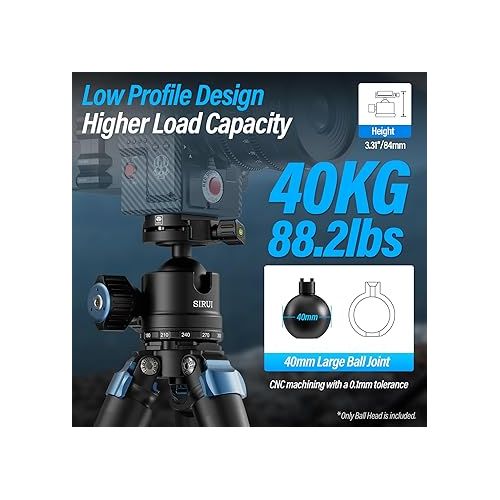  Low Profile Ball Head SIRUI AM-40, Professional Heavy Duty 40mm Tripod Ball Head, 360° Panoramic CNC Aluminium Alloy Tripod Head for DSLR Camera, Camcorder, Quick Release Plate, Max Load 88lbs/40KG