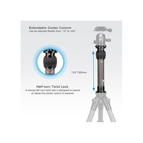  SIRUI SL-200 Tripod Extension Pole, Two-Section Carbon Fiber Center Column-Tripod Extender-Tripod Extension Tube