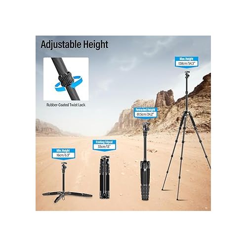  Sirui Compact Traveler 5C Tripod 54.3 inches Lightweight Carbon Fiber Travel Tripod Portable Camera Tripod with 360° Panorama Ball Head for Arca Swiss Quick Release Plate Load Capacity Up to 8.8lbs