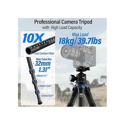  SIRUI AM-324 Professional Camera Tripod with AM-40 Low Gravity Ball Head, 60.4” Carbon Fiber Heavy Duty Tripod for Mirrorless Camera, DSLR, 4 Sections, 32mm Max Tube, Max Load 39.8lb/18kg