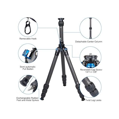  SIRUI AM-284 Carbon Fiber Tripod with Two-Section Carbon Fiber Center Column, Max Height 59.8″, Max Load 15kg (AM284+SL200)