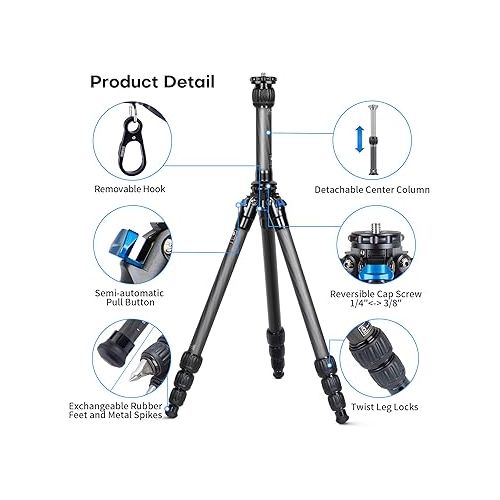  SIRUI AM-254 Carbon Fiber Tripod with Two Sections Center Column, 59.8