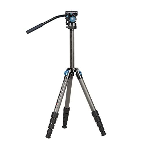  SIRUI ST-125+VA-5 Carbon Fiber Tripod with Fluid Video Head, Triangular Centre Column, Waterproof, Travel Tripod for Cameras, 4 Sections, 62.2inch, Load 26.4lbs