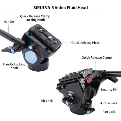 SIRUI ST-125+VA-5 Carbon Fiber Tripod with Fluid Video Head, Triangular Centre Column, Waterproof, Travel Tripod for Cameras, 4 Sections, 62.2inch, Load 26.4lbs