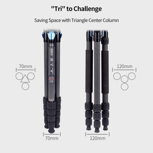  SIRUI ST-125+VA-5 Carbon Fiber Tripod with Fluid Video Head, Triangular Centre Column, Waterproof, Travel Tripod for Cameras, 4 Sections, 62.2inch, Load 26.4lbs