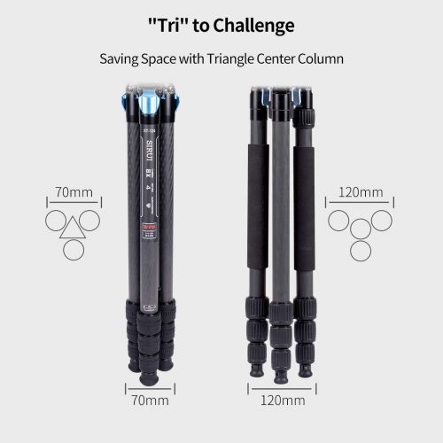  SIRUI ST-124 Carbon Fiber Tripod with Fluid Video Head, Triangular Centre Column, Waterproof, Travel Tripod for Cameras, 4 Sections, 62.2inch, Load 26lbs