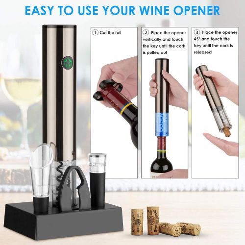  SisDruo Electric Wine Opener with charging base, Automatic Corkscrew Rechargeable Touch-Sensor Wine Bottle Opener Set with Foil Cutter Vacuum Stopper, Wine Aerator Pourer for Wine Lover