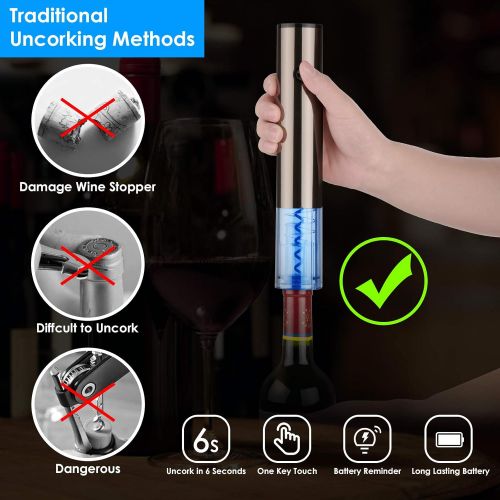  SisDruo Electric Wine Opener with charging base, Automatic Corkscrew Rechargeable Touch-Sensor Wine Bottle Opener Set with Foil Cutter Vacuum Stopper, Wine Aerator Pourer for Wine Lover