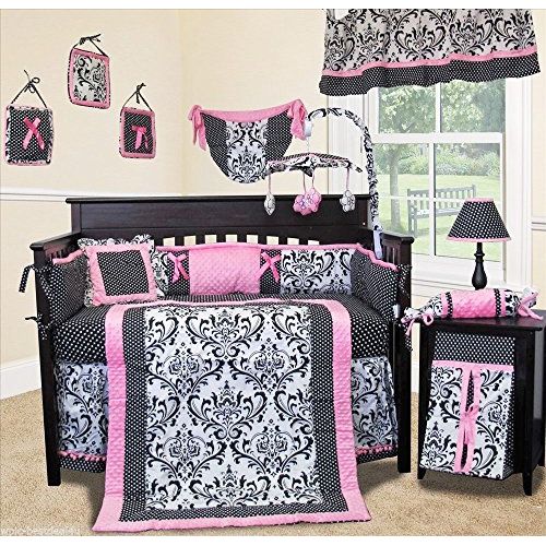  SISI Baby Bedding - Rose Damask 14 PCS Crib Bedding incl. Musical Mobile