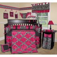Sisi SISI Baby Bedding - Hot Pink Zebra 14 PCS Crib Bedding Including Music Mobile