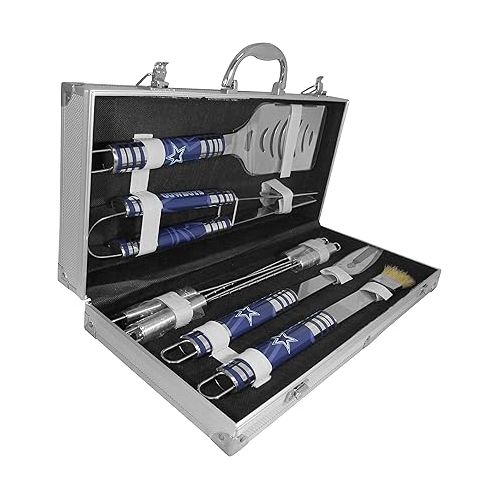  NFL Siskiyou Sports Fan Shop Dallas Cowboys Steel Tailgater BBQ Set w/Case 8 piece Gray