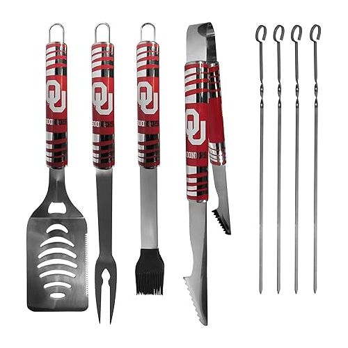  NCAA Siskiyou Sports Fan Shop Oklahoma Sooners Steel Tailgater BBQ Set w/Case 8 piece Gray