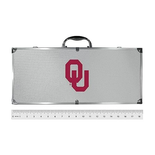  NCAA Siskiyou Sports Fan Shop Oklahoma Sooners Steel Tailgater BBQ Set w/Case 8 piece Gray