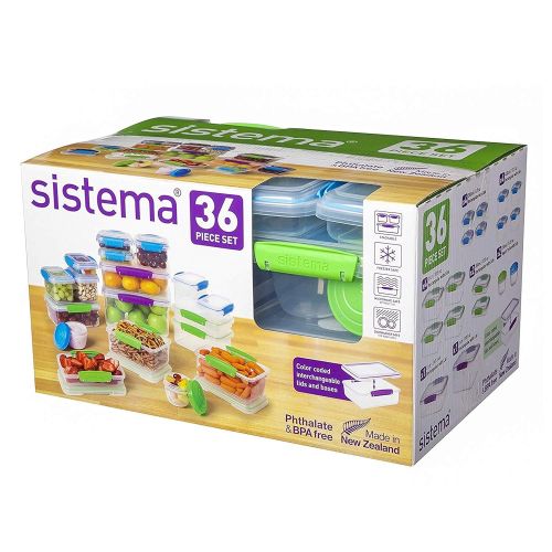  Sistema KLIP IT Accents Collection Food Storage Containers Set, 36 Piece Assorted Colors