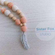 Etsy Nursing necklace Silicone teething Crocheted Babywearing Breastfeeding Baby shower gift Wooden beaded necklace Peach White Mothers day sale