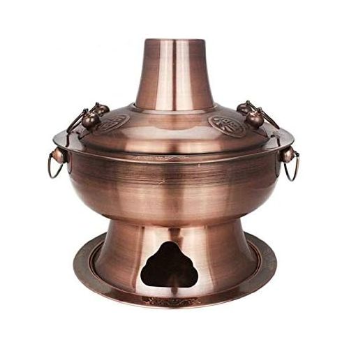  [아마존베스트]Sits Extra thick stainless steel charcoal copper hot pot, carbon hot, copper hot, smokeless carbon mandarin duck (colour: brass)