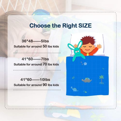  [아마존핫딜][아마존 핫딜] Sivio Kids Weighted Blanket, 10 lbs, 41 x 60 inches, 100% Natural Cotton Heavy Blanket for Kids and Teens, Blue Dinosaur