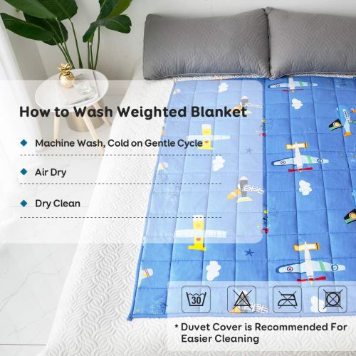  [아마존베스트]Sivio Kids Weighted Blanket, 3lbs, 36 x 48 inches, 100% Natural Cotton Heavy Blanket for Kids and Teens, Blue Airplane