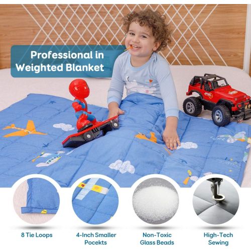  [아마존베스트]Sivio Kids Weighted Blanket, 3lbs, 36 x 48 inches, 100% Natural Cotton Heavy Blanket for Kids and Teens, Blue Airplane