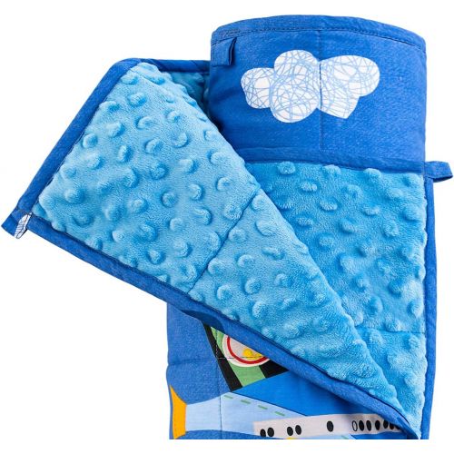  [아마존베스트]Sivio 3 lbs Weighted Blanket for Kids, Minky Fleece and 100% Cotton Throw Blanket with Beads, Reversible Heavy Blanket for Children Between 19-30 lbs, 36x48 Inch, Blue Airplane