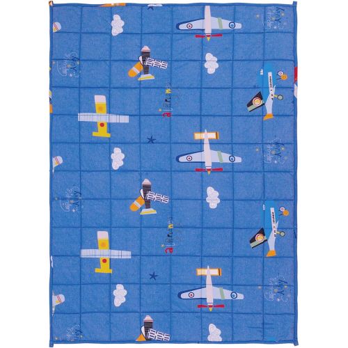  [아마존베스트]Sivio 3 lbs Weighted Blanket for Kids, Minky Fleece and 100% Cotton Throw Blanket with Beads, Reversible Heavy Blanket for Children Between 19-30 lbs, 36x48 Inch, Blue Airplane