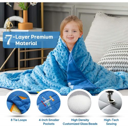  [아마존베스트]Sivio 3 lbs Weighted Blanket for Kids, Minky Fleece and 100% Cotton Throw Blanket with Beads, Reversible Heavy Blanket for Children Between 19-30 lbs, 36x48 Inch, Blue Airplane