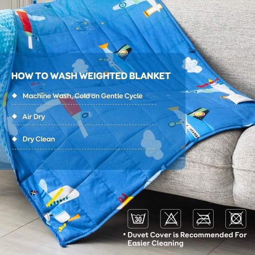  [아마존베스트]Sivio 3 lbs Weighted Blanket for Kids, Minky Fleece and 100% Cotton Throw Blanket with Beads, Reversible Heavy Blanket for Children Between 19-30 lbs, 36x48 Inch, Blue Airplane