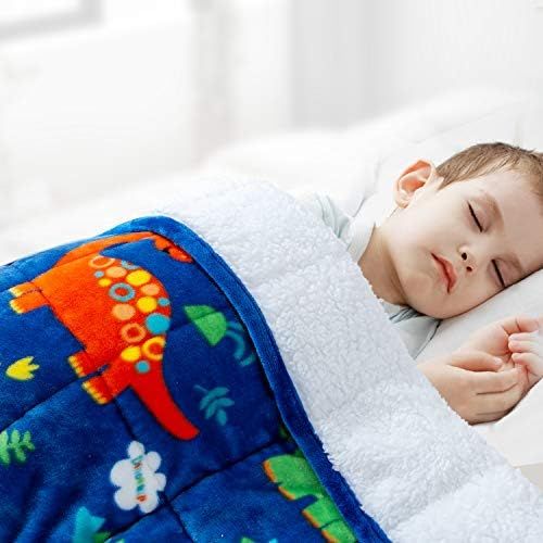  [아마존베스트]Sivio Kids Sherpa Fleece Weighted Blanket, 3lbs Blue Dinosaur, Ultra Soft and Cozy Heavy Blanket, Great for Calming and Sleep, Fall and Winter Sherpa Flannel Weighted Blanket for C