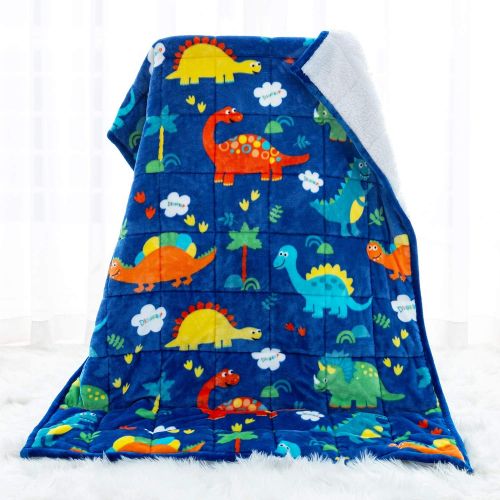  [아마존베스트]Sivio Kids Sherpa Fleece Weighted Blanket, 3lbs Blue Dinosaur, Ultra Soft and Cozy Heavy Blanket, Great for Calming and Sleep, Fall and Winter Sherpa Flannel Weighted Blanket for C