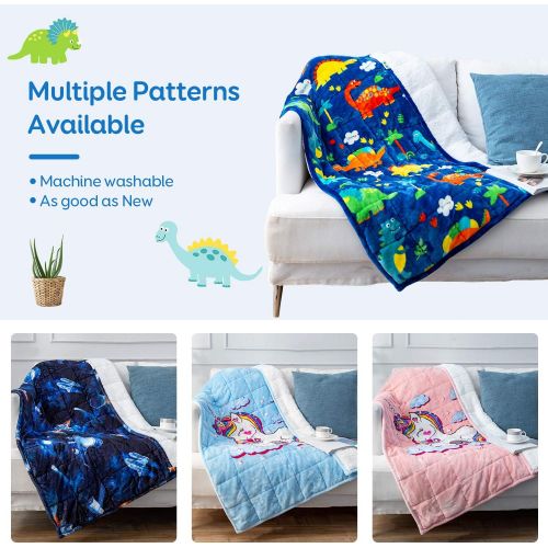  [아마존베스트]Sivio Kids Sherpa Fleece Weighted Blanket, 3lbs Blue Dinosaur, Ultra Soft and Cozy Heavy Blanket, Great for Calming and Sleep, Fall and Winter Sherpa Flannel Weighted Blanket for C