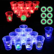 Six Senses Media Halloween The Dark Beer Pong Set,Beer Pong Party Cup Set, LED Beer Pong Cups and Glow-in-The-Dark Balls,22 Set