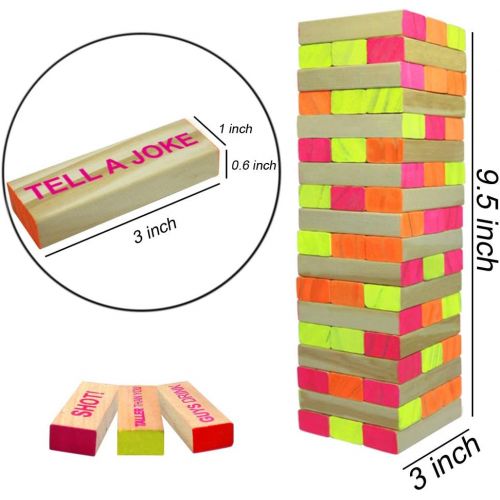  [아마존베스트]Six Senses Media Black Light Tumble Tower -Glowing Blocks Tumble Tower Suitable for Day Or Night, 54 Blocks with Hilarious Drinking Commands and Games on 45 of Them, Games Stacking Games or Games f