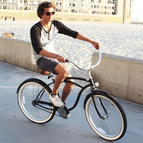  sixthreezero Mens BE Single Speed Beach Cruiser Bicycle, Black, 26 Wheels/ 19 Frame
