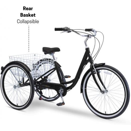  sixthreezero Body Ease 26 Inch 7-Speed Adult Tricycle with Rear Basket