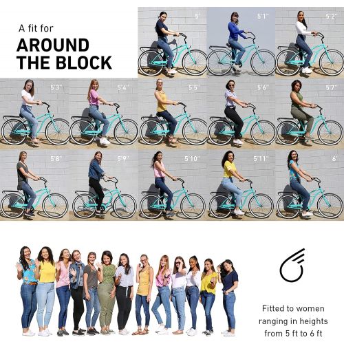  sixthreezero Around The Block Womens Beach Cruiser Bike, 1/3/7/21 Speed Bicycles, 26/24 Wheels, Multiple Colors