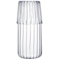 Sizikato 15 Oz Clear Striped Glass Bedside Night Water Carafe with Tumbler Glass.